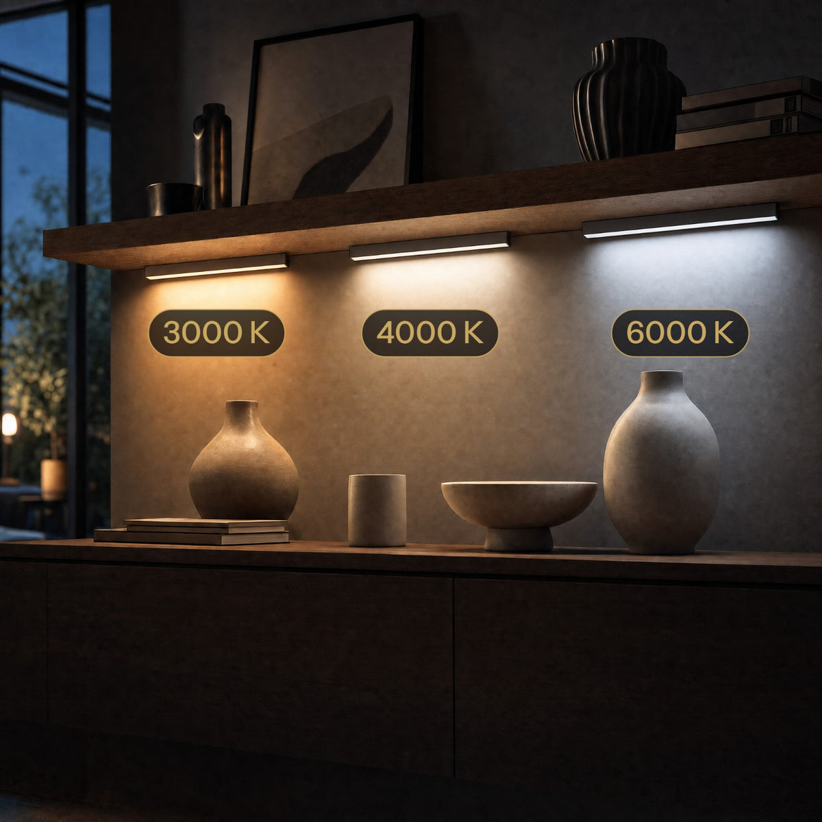 3 Lichtfarben: 3000 K, 4000 K und 6000 K