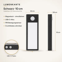 LUMENKANTE Sensorleuchte Schwarz 10 cm – Maße 3,5 × 1,15 × 10 cm